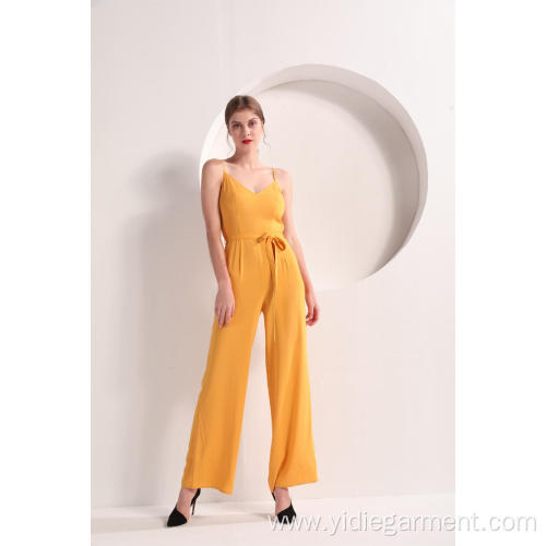 China Women Yellow Color Wide Leg Cami Jumpsuit Manufactory